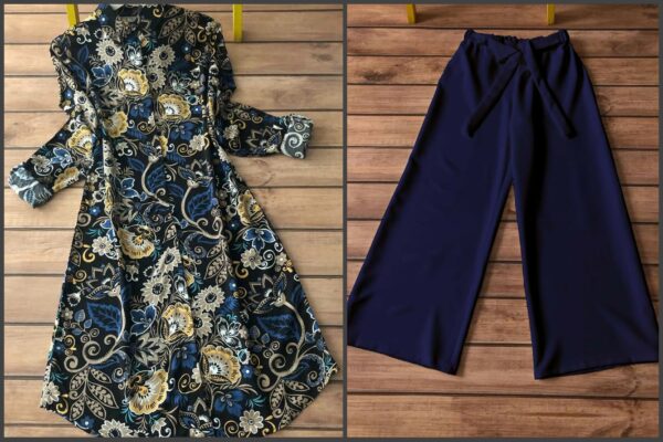 147 kurti plazzo black blue cream ajrak design