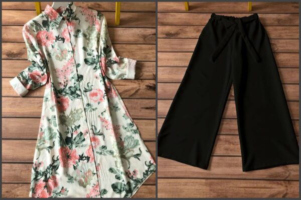 147 kurti plazzo cream flower red green leaf