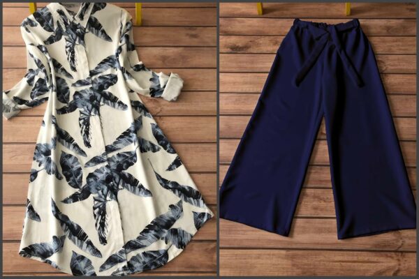 147 kurti plazzo white bg blue leaf