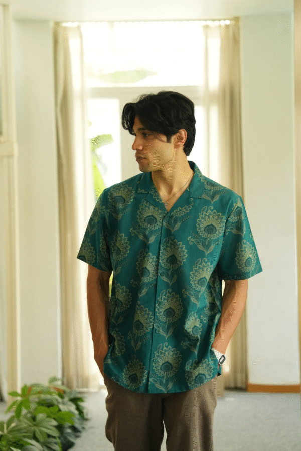 teal bloom statement shirt