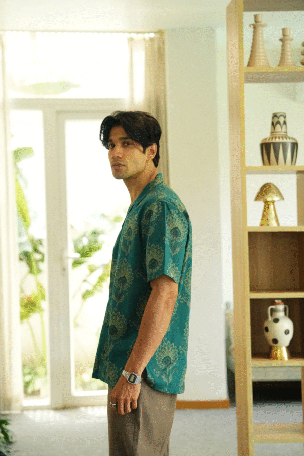 teal bloom statement shirt