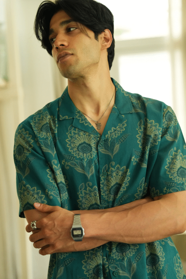 teal bloom statement shirt