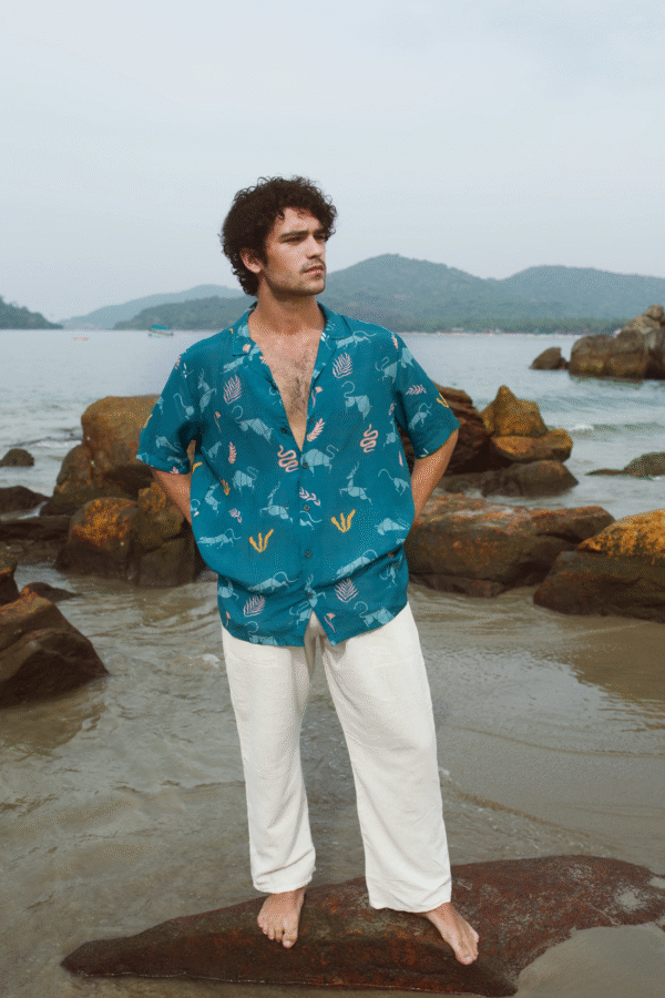 teal bloom statement shirt
